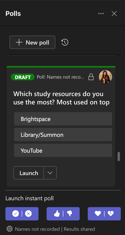 right panel with the instant poll option at the bottom